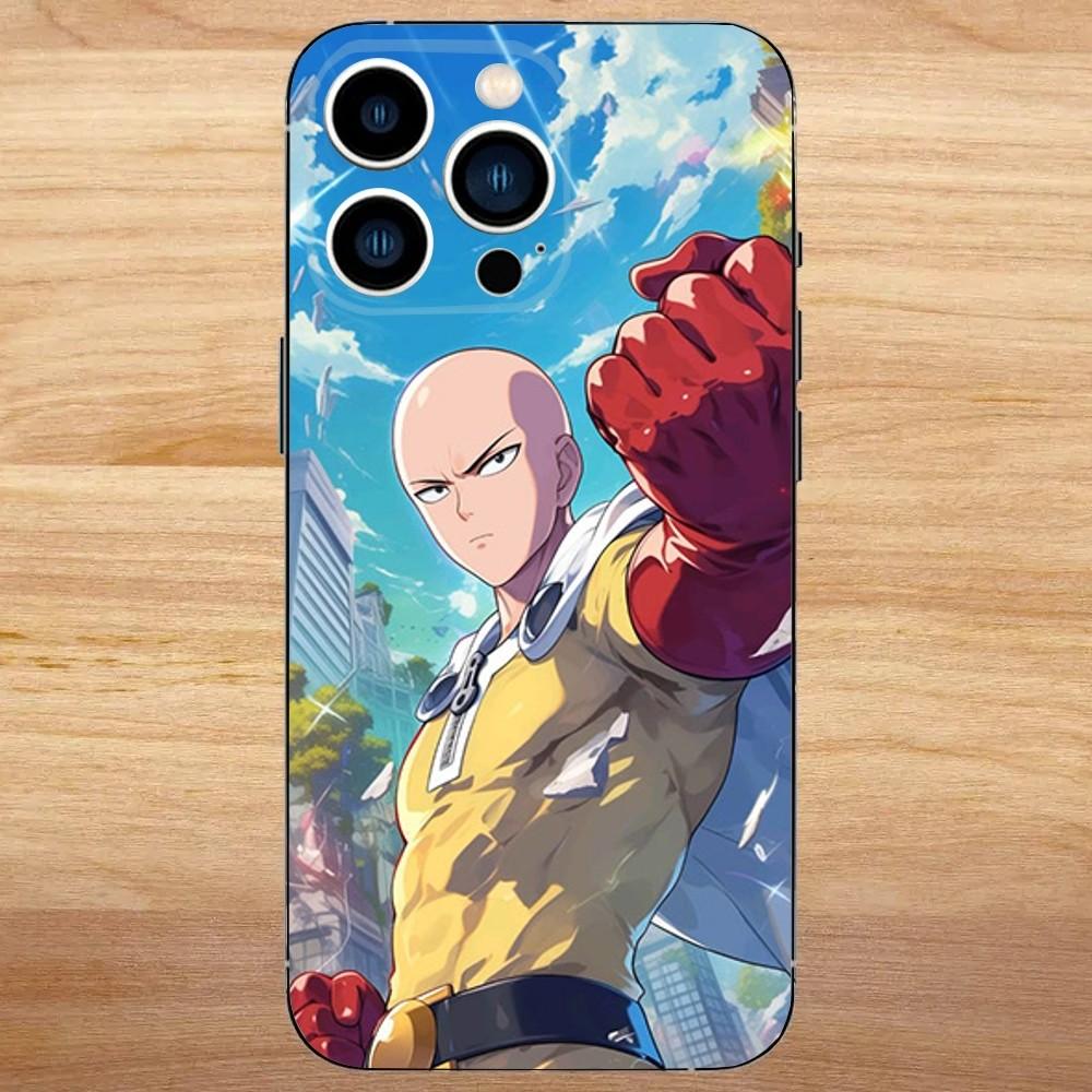 One P-Punch Man Saitama Phone Case For iPhone 16,15,14,13,12,11,Mini,Pro,SE,MAX White Matte Shockproof Cover