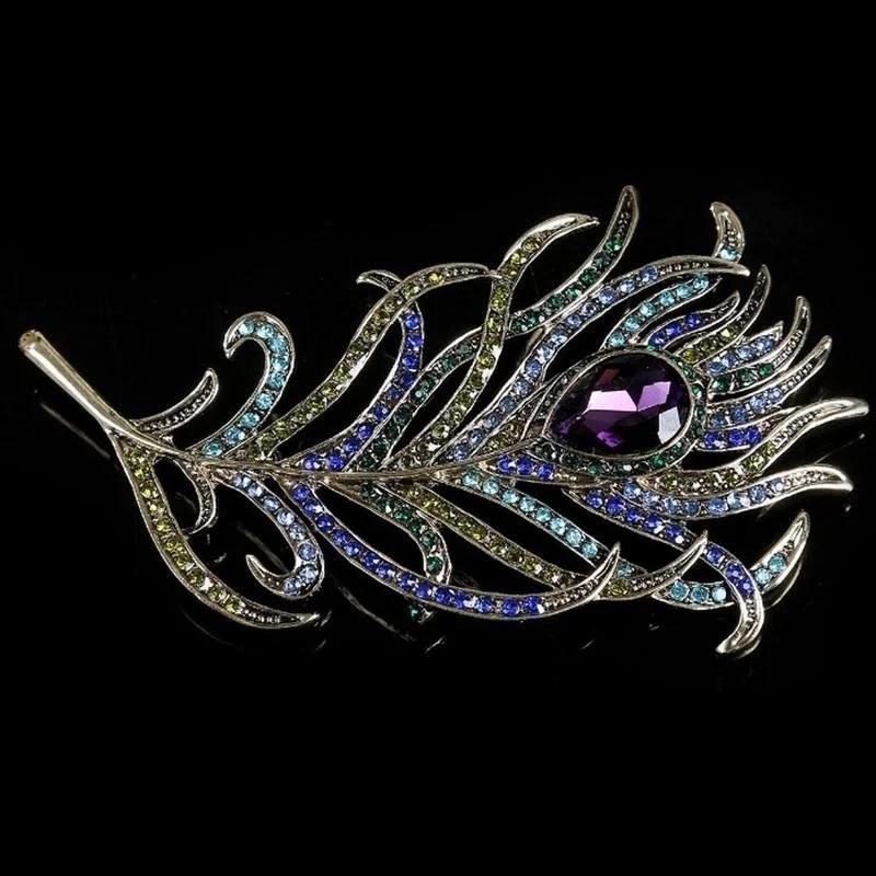 Peacock Feather Brooch Elegant Retro Lapel Scarf Knitted Jacket Dress Decoration Jewelry Accessories Birthday Brooch Gift