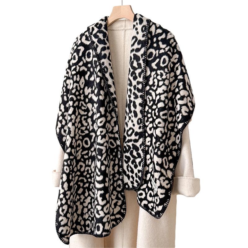 Autumn and winter new leopard print imitation cashmere narrow scarf, high-end thickened light luxury warm scarf