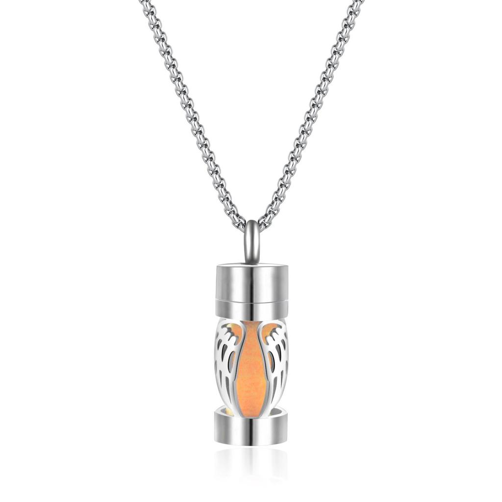 Stainless Steel Aromatherapy Pendant Necklace with Hollow Cylinder and Cross Pendant