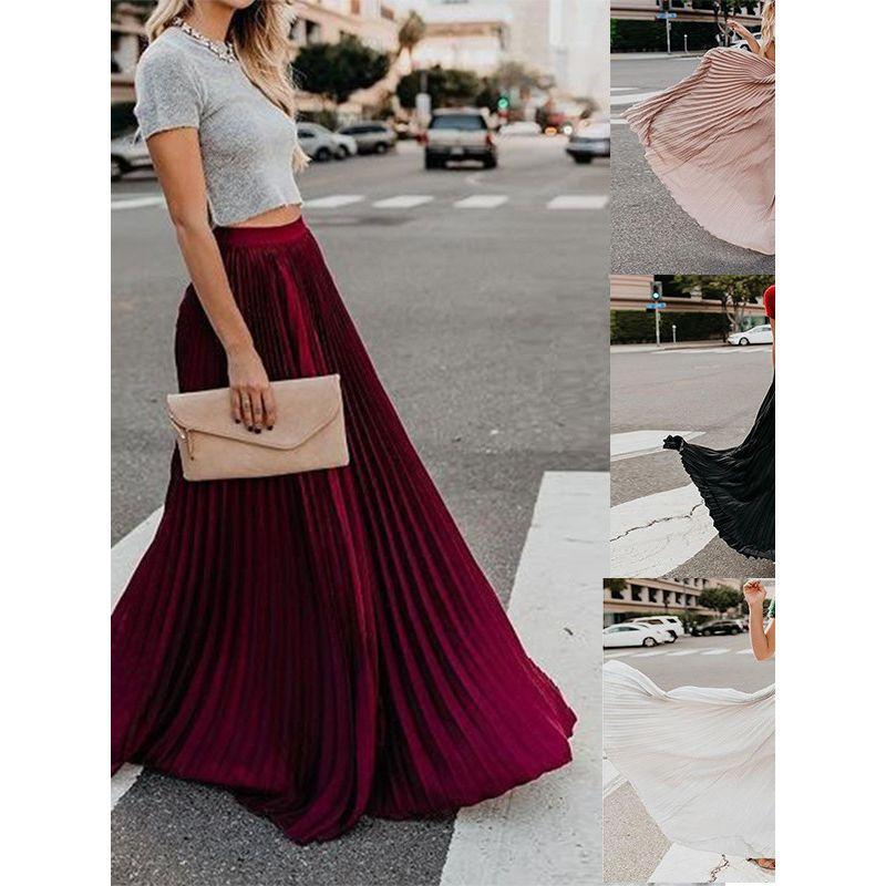 Solid Color Elastic Waist Half Length Skirt Pure Color Elastic Waist Skirt