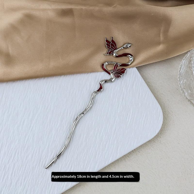 1Pcs Metal Flower Hair Pin Snake Hairpin Vintage Chinese Style Hair Stick Plate Hair Retro Hair Clip Hair Accessory