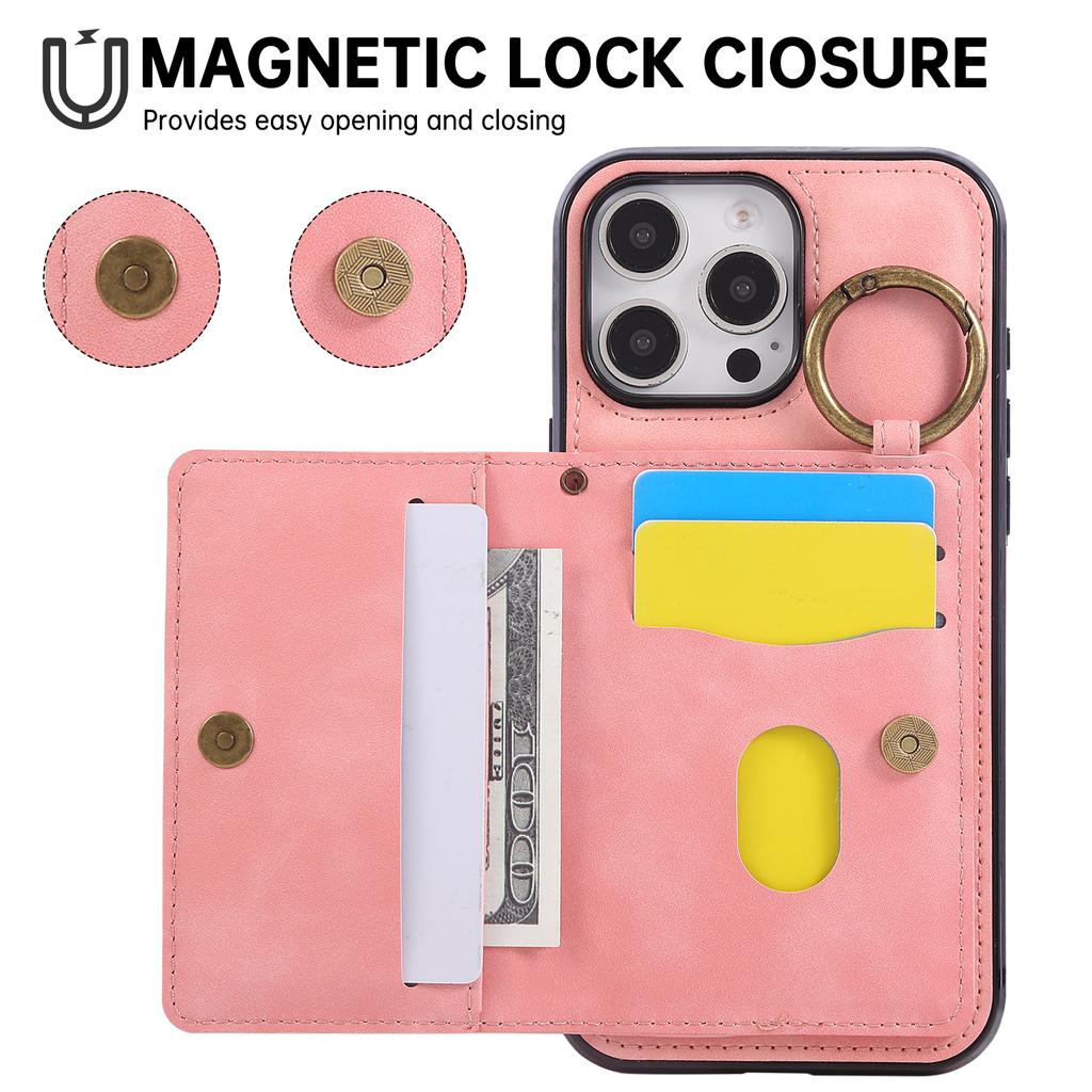 Ring Crossbody Wallet Card Holder Slot Phone Case for IPhone 16E 16 15 14 13 12 11 Pro Max X XS XR 7 8 Plus Car Magnetic Cover