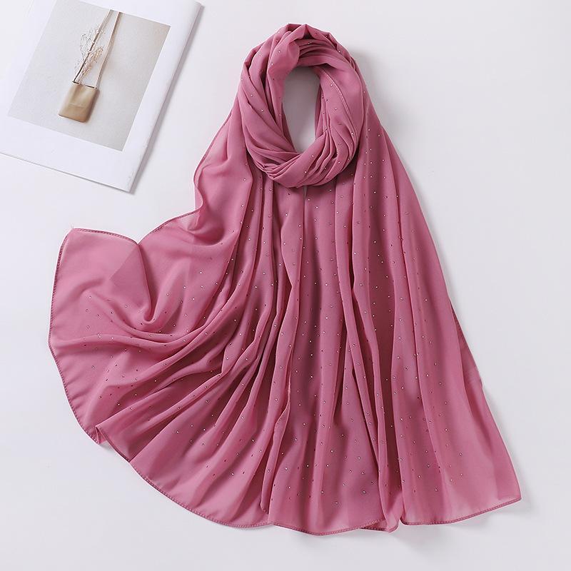 Imitation Pearls Rhinestones Scarves Shawls Women Long Scarf Neckerchief Tudung Bawal Veil Turban Bandana Muslim Hijab Headscarf