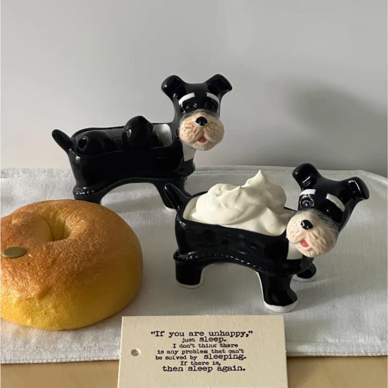 Creative and Cute Cartoon Puppy Schnauzer Ceramic Storage Tray Desktop Storage Container Candlestick Home Decoration