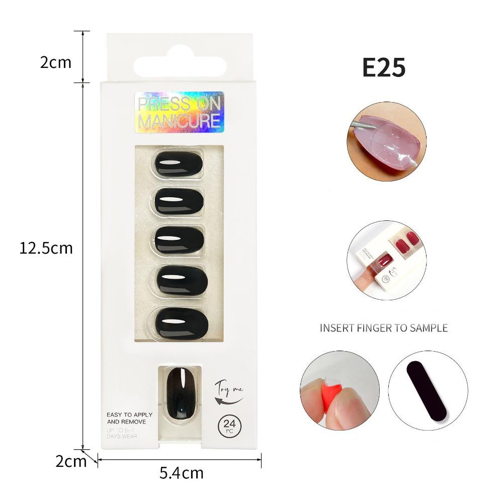 24pcs/Box Round Head Fake Nails Wearable Press On Nails Fashion Nail Tips  Manicure Tool