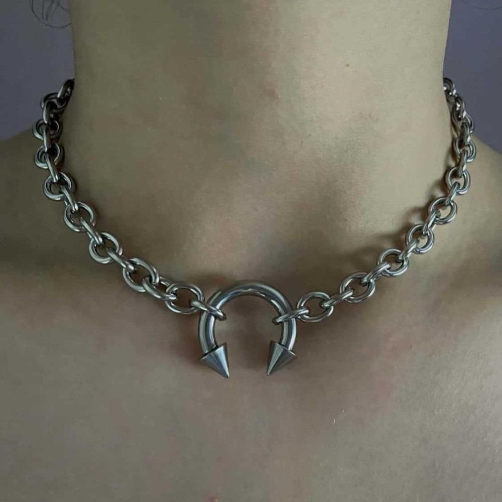 

New Punk Nose Clip Necklace Geometric Retro Punk Style Chain Gothic Thick Round Ring Chain Rivet Necklace Jewelry