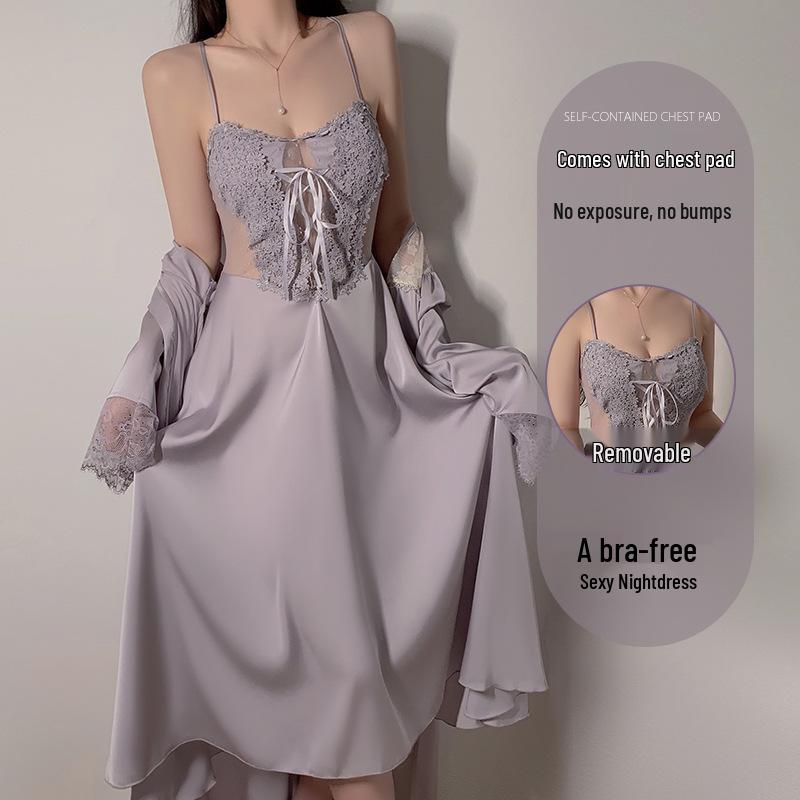 Elegant Plus Size Padded Mesh Nightgown: Spaghetti Strap Temptation Women’s Homewear