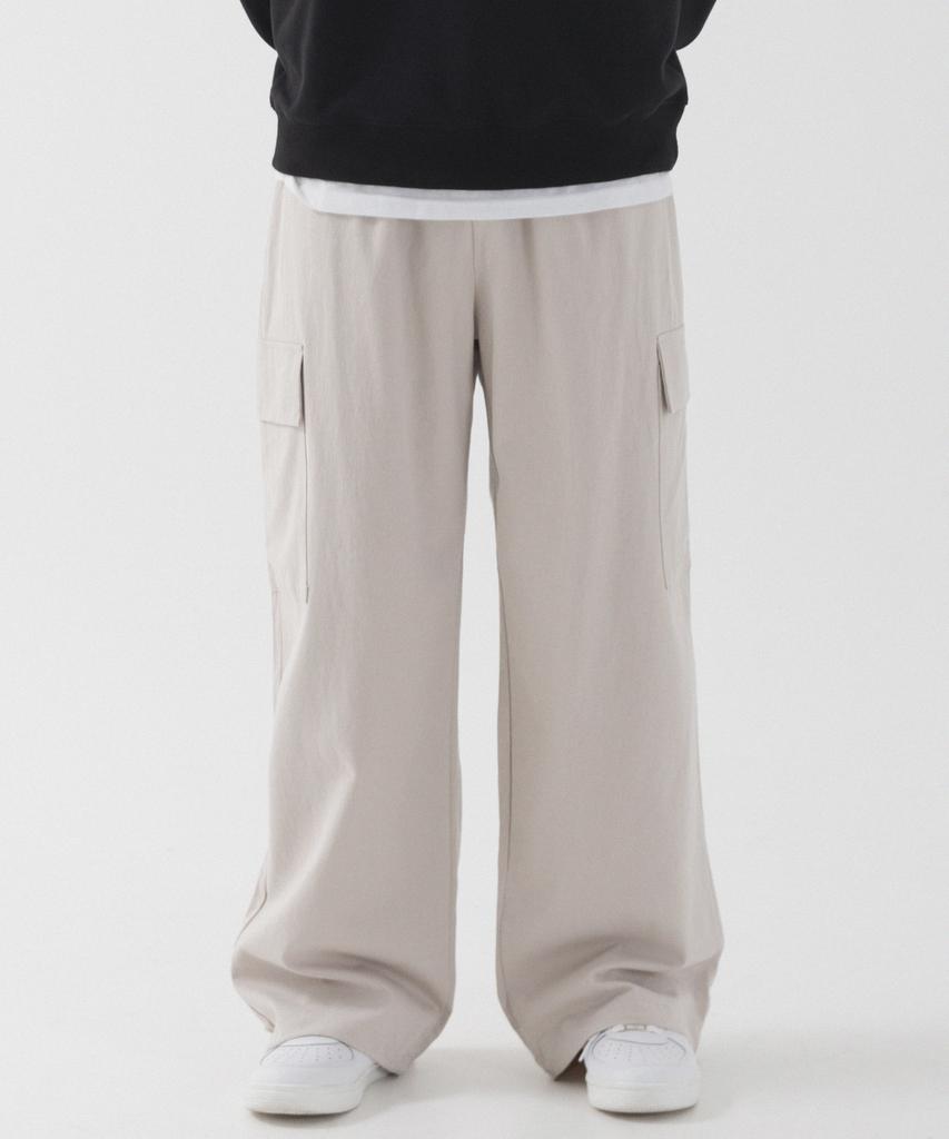 PIANER String Wide Cotton Cargo Pants (Light Beige)
