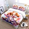 Playful dog and cute rabbit Print Bedding Set 1 Duvet Cover 2 Pillowcases for Adult and Children Luxury Gift Full Size