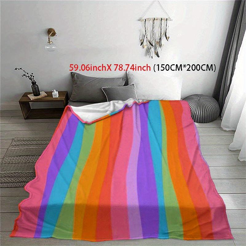 Rainbow Stripes Joy Blanket Reversible Flannel Throw for Colorful Decor AllSeason Comfort Modern Cheer Gift