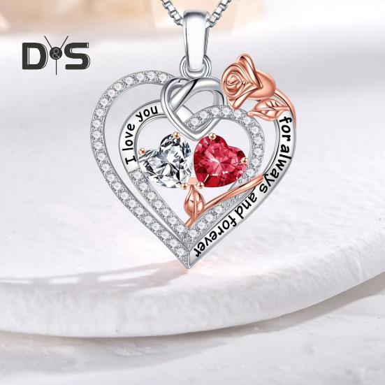 I Love You Forever Heart Necklace for Women Cubic Zirconia Heart Golden Rose Necklace Valentine's Day Birthday Jewelry Gift for Wife Mom