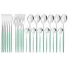 24pcs Black Gold Cutlery Set Mirror Stainless Steel Dinnerware Set Knife Fork Spoon Tableware Flatware Set Dishwasher Safe Kitchen Wedding Accessories
