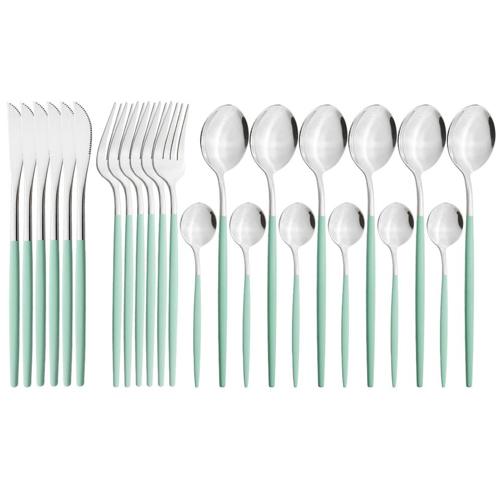 24pcs Black Gold Cutlery Set Mirror Stainless Steel Dinnerware Set Knife Fork Spoon Tableware Flatware Set Dishwasher Safe Kitchen Wedding Accessories