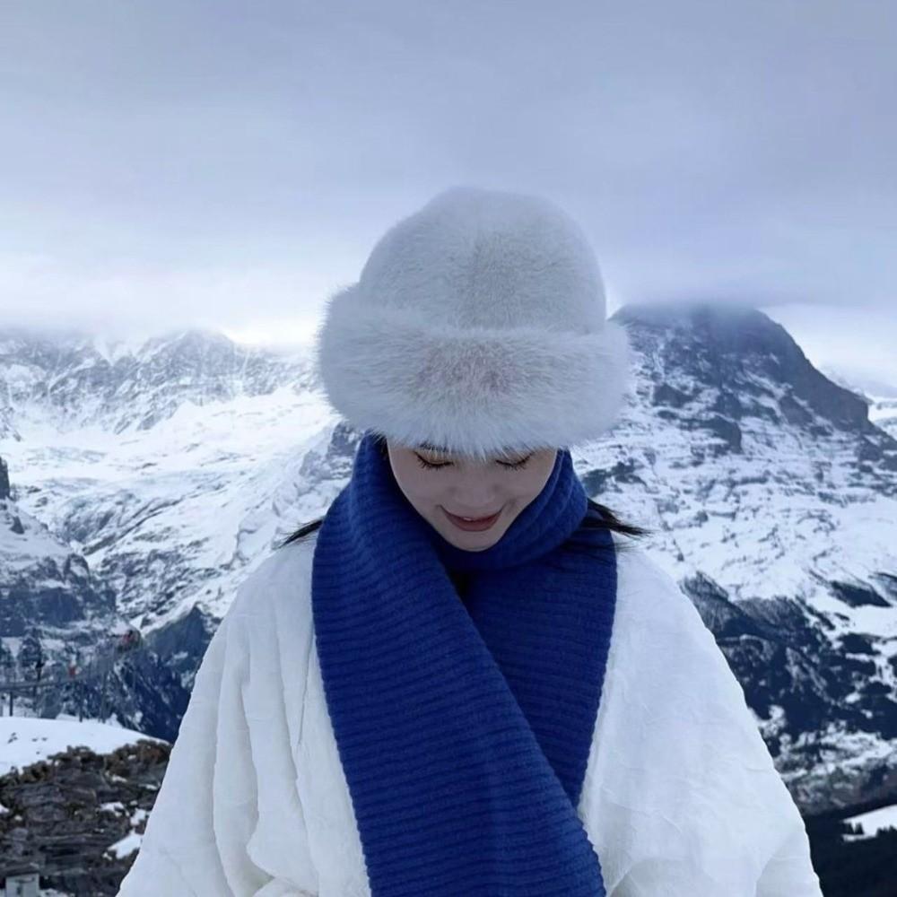 New Fluffy Fur Winter Hat Solid Color Thicken Bucket Hat Cold Windproof Fisherman Hat for Women Girls