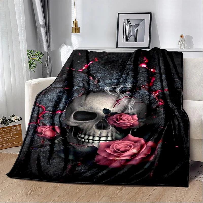 Skull Series Flower Blanket Quilt Throw Bedspread Flannel Couch Travel Bedding Halloween Gifts