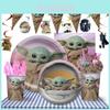Yoda Kids Theme Birthday Party Decor Supply With Plates Cups Banner Balloons**