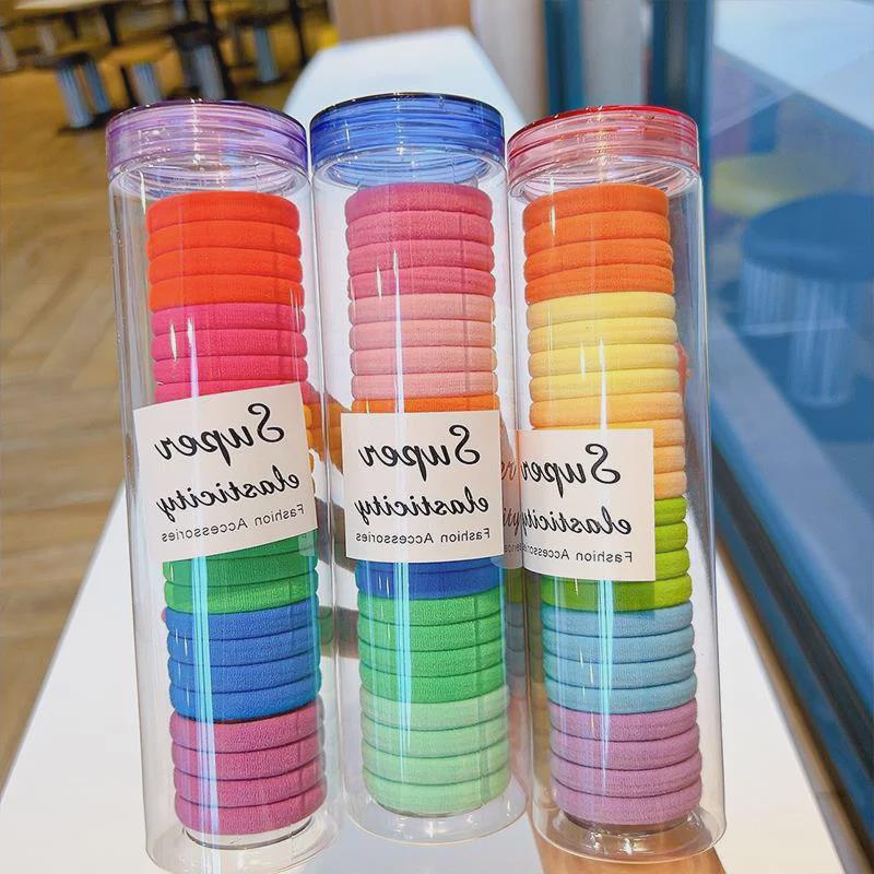 24 Non-Damaging Elastic Hair Ties In Sweet Candy Colors - High Ponytail Bands and Hair Accessories