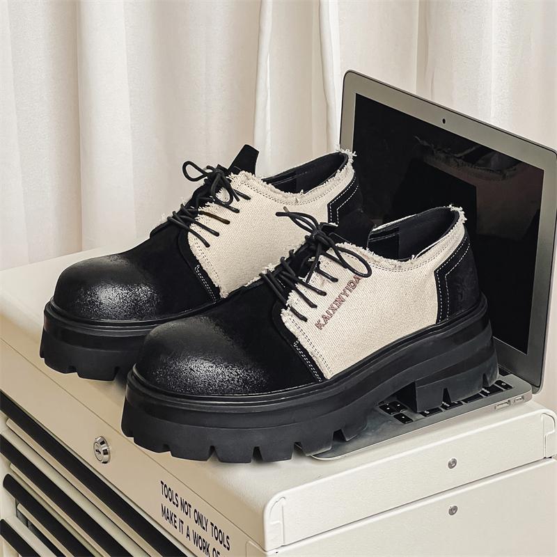 

Autumn Height Increasing European American Men Derby Shoes High-end Texture Youthful Persality Color Blocking Fashi Shoes 38 чёрный