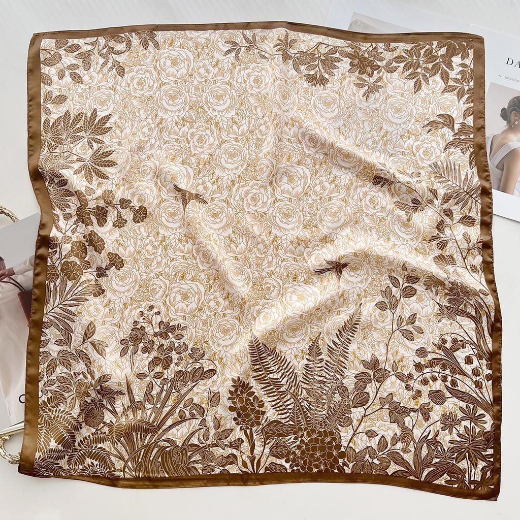 Fashion 70Cm Outer Simulation Silk Square Scarf Korean Thin Plant Flower Silk Scarf Women'S Professional Scarf