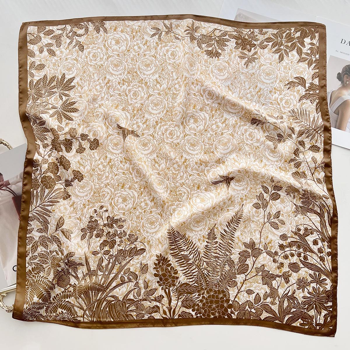 

Fashion 70Cm Outer Simulation Silk Square Scarf Korean Thin Plant Flower Silk Scarf Women S Professional Scarf 66cm