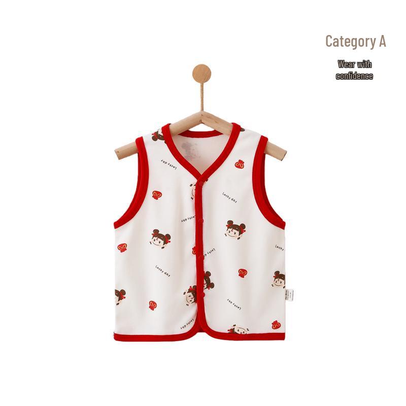 Spring Festival Cartoon Baby Vest - Red, Padded, Pure Cotton for Boys & Girls