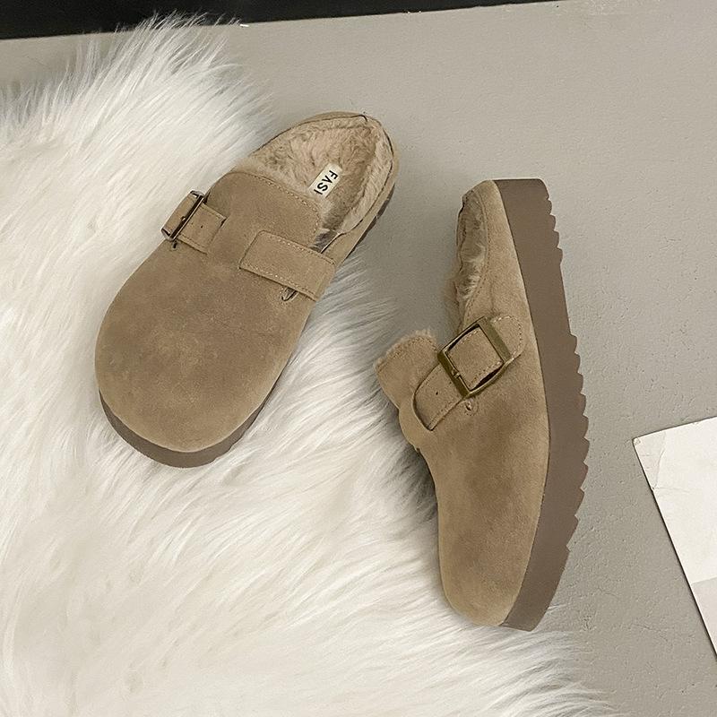 Women's Baotou lightweight and comfortable a footstirrup heightening winter warm cold padded non-slip wear-resistant leisure sports cotton slippers