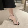 One-word Buckle Rhinestone Women's Fashion Sandals Open-toe Tide 2025 Summer New Versatile Fairy Style High Heels Stiletto