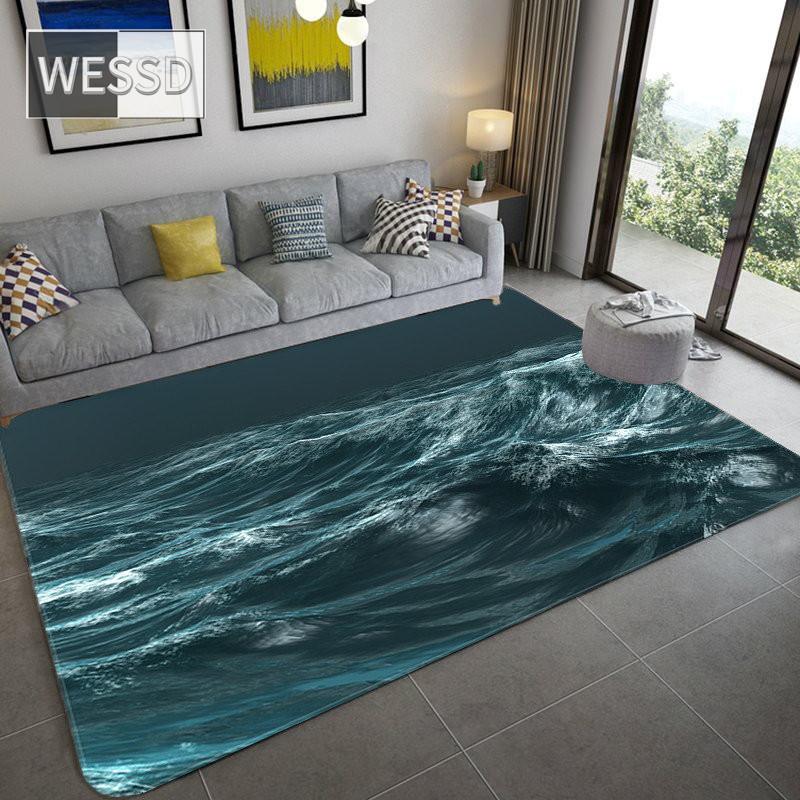 Alfombra grande de ola de mar 3D para decoración de sala de estar, alfombra suave antideslizante para baño, alfombra para suelo, alfombra para dormitorio, alfombra de cocina, alfombra para sofá