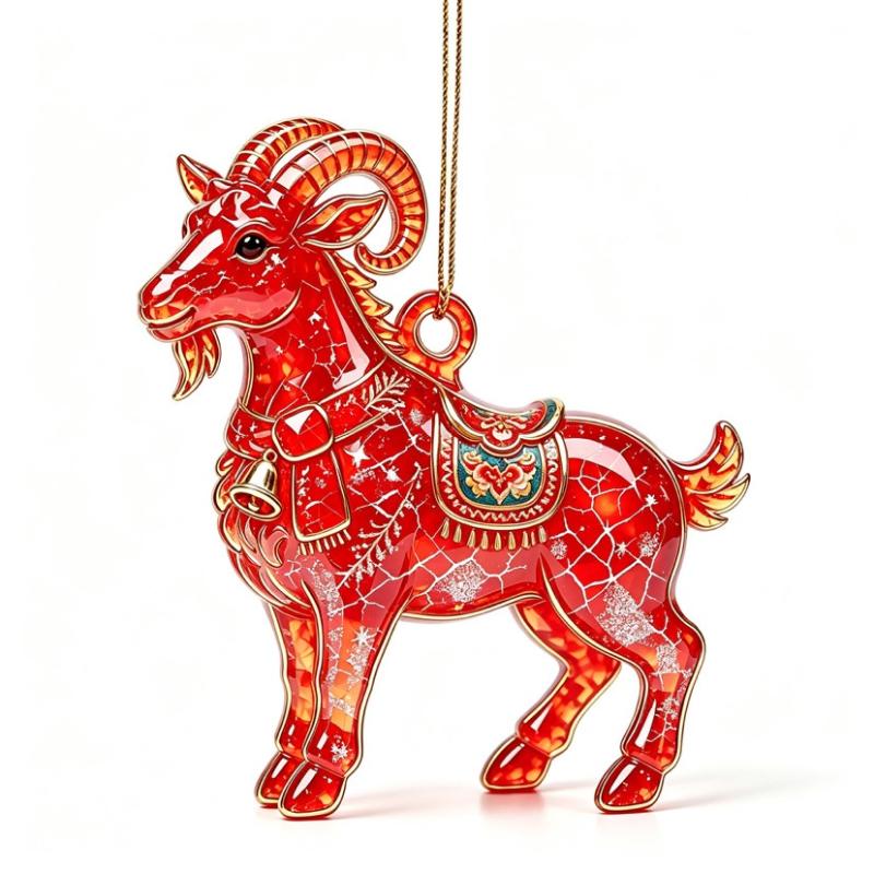 2D Acrylic Glitter Goat Pendant Creative Animal Christmas Ornament for Xmas Tree New Year Party Decoration