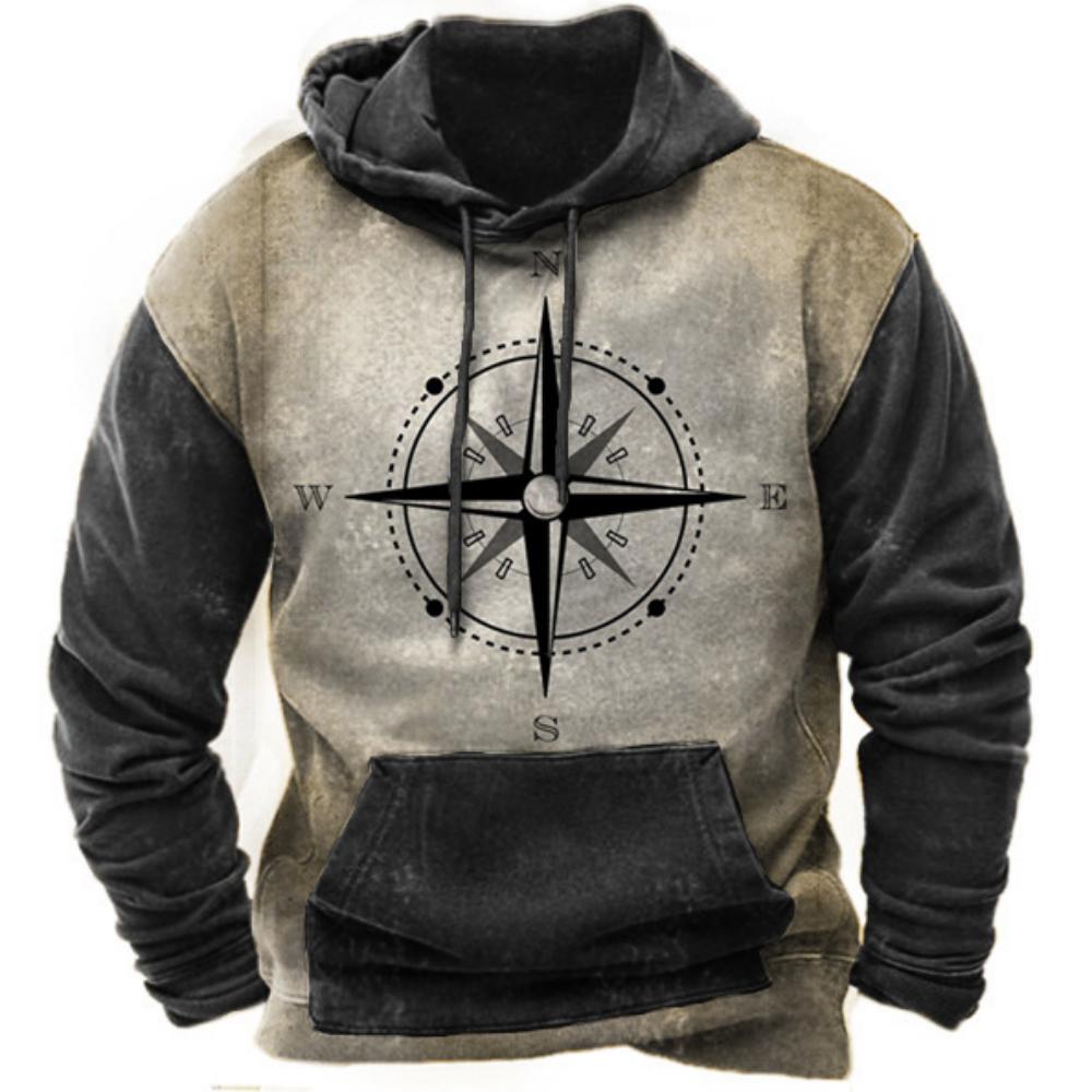 Herren Vintage Kompass 3D Druck Y2k Hoodie Harajuku Oberteile Kapuzenpullover Winter Übergroß Lässige Kleidung Streetwear Mode