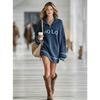 Autumn and winter popular new women's loose letter jacquard sweater zipper lapel mini knitted women's dress