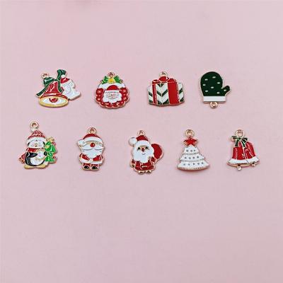 Hanmade Santa Claus Jewelry Accessories Christmas Tree Christmas Decorations Handwork 10Pcs Oil Drip Alloy Cute Bell Christmas Pendant Necklace DIY