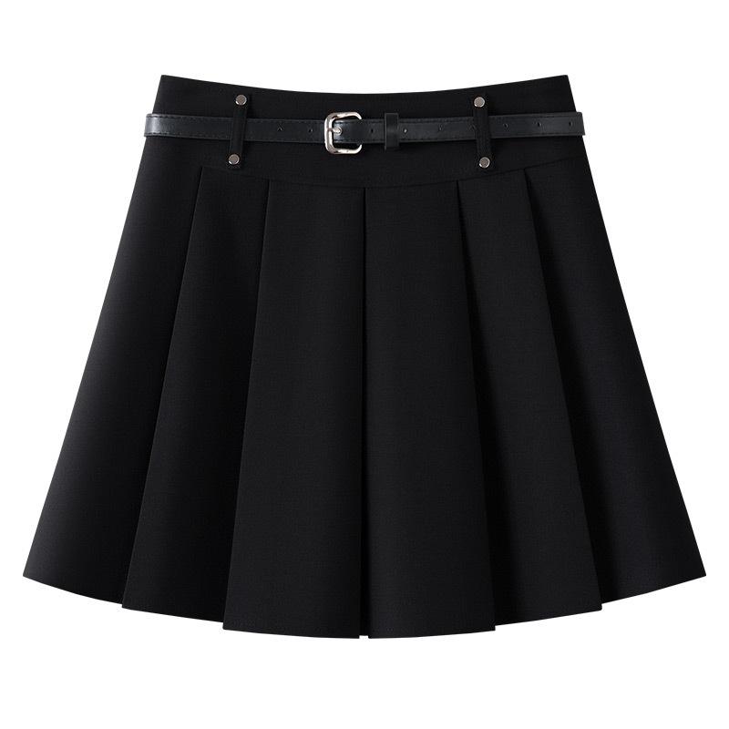 2025 College Style Pleated A-Line High Waist Slimming Skirt - Small Size, Versatile Midi & Short Options for Women