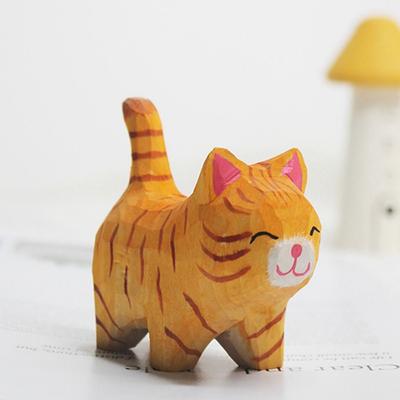 Creative Handmade Wood Carving Kitten Animal Orange Cat Cat Figurines Figurines Gray Cat Desk