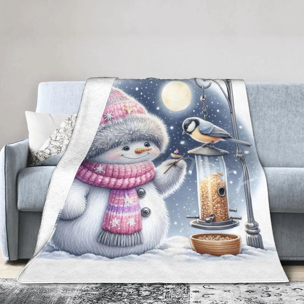 Christmas Snowman Plush Flannel Throw Blanket for Kids Soft Warm Bedspread for Couch Bed Custom Quality Blanket Gift for Childre