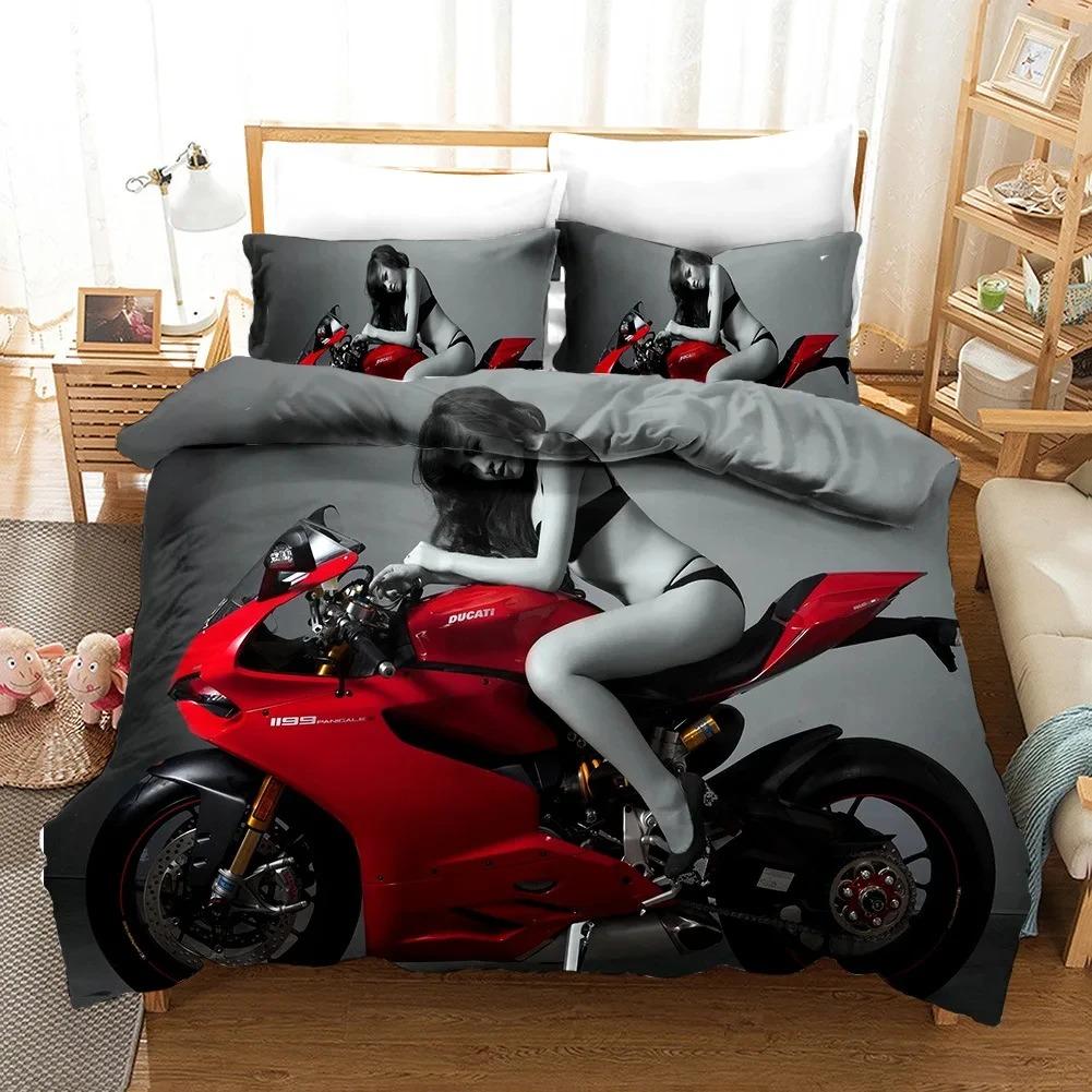 Sexy Girl Motocross Duvet Cover Extreme Sports Theme Bedding Set For Boys Teens Man Microfiber 3D Beauty Queen King Quilt Cover