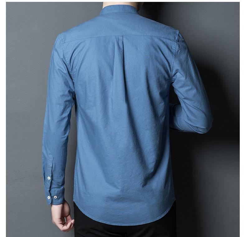 Hengyuanxiang Men's Casual Cotton Stand-up Collar Long-Sleeve Shirt
