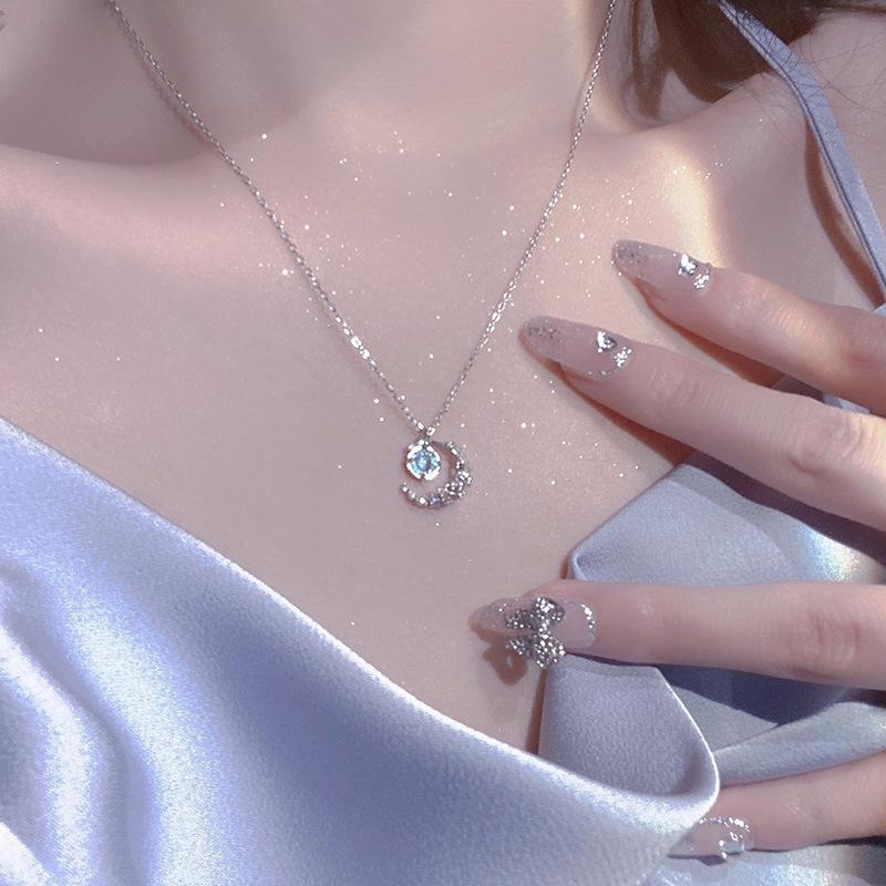 Sparkling Lovely~ Star Moonstone Necklace Women'S Light Luxury Niche Design Sense High Temperament Gift For Girlfriend