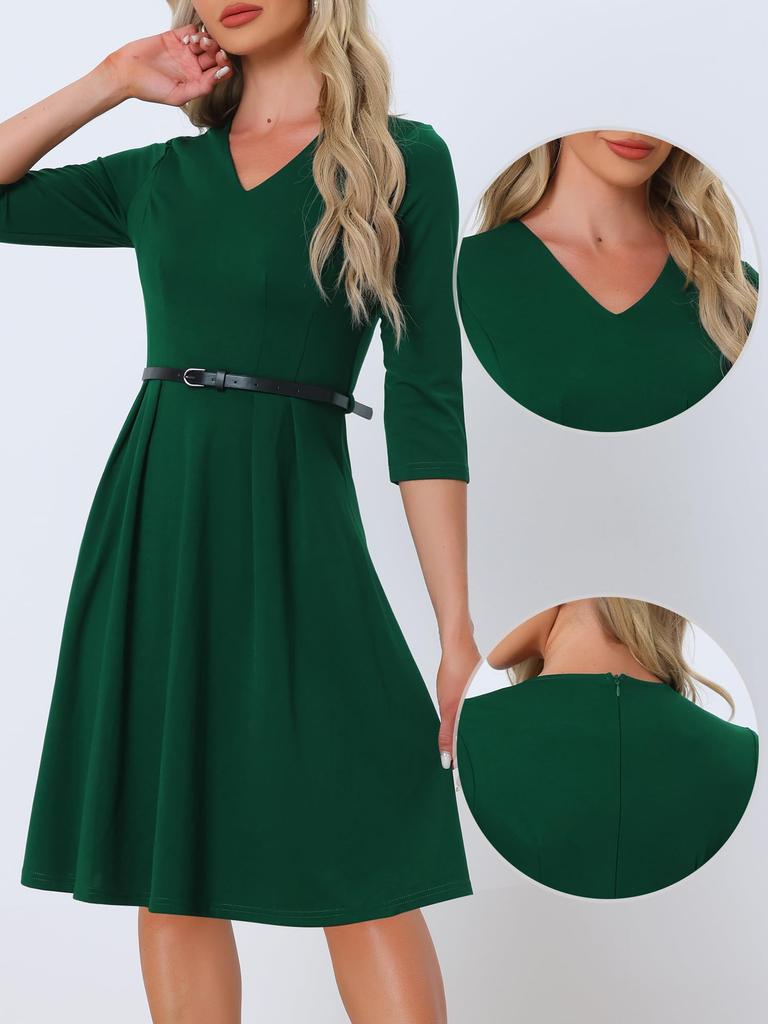 Allegra K Women's Knee-Length Cocktail Dress, Half-Sleeve V-Neck, Green, Size XS