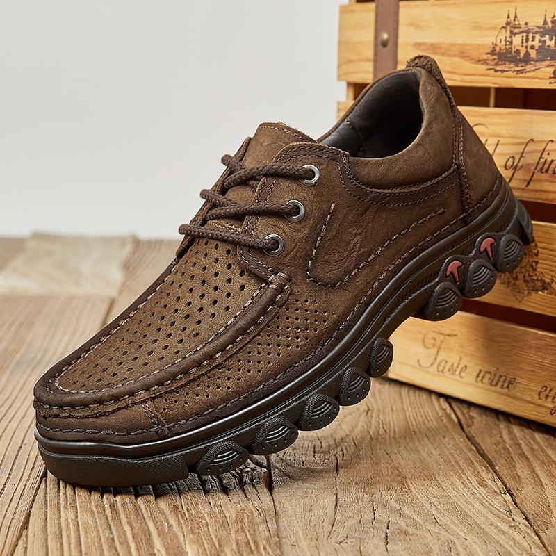 Fashion Brand High Quality Genuine Leather Casual Shoes Men Lace Up Outdoor Non-slip Comfort Jogging Office Casual Climbing Oxford Shoes