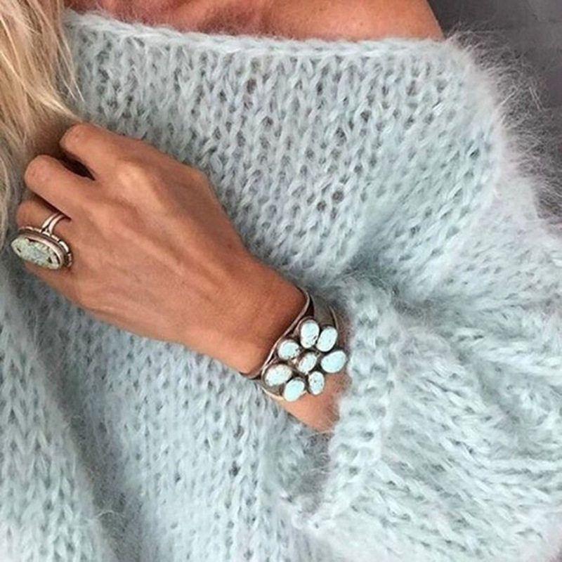 Mohair Sweater for Women, European and American Autumn and Winter Knitted Top, Fashionable Casual Amazon Sweater, Cross-Border Women's Clothing