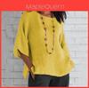 Cotton Linen Blouse For Women With Round Neck And Seven Quarter Sleeves For Casual Office Wear