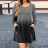 Women's Long Sleeve Dress Fall Casual T Shirt Loose Fit Pleated Front Dresses With Pockets