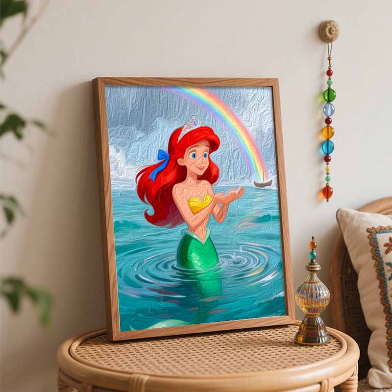 Disney Digital Oil Painting Diy Oil Painting Mermaid Rainbow Sea Hand Painting Living Room Bedroom Decoration Painting