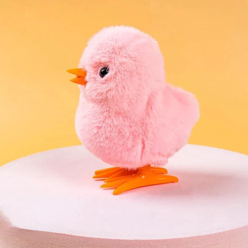 Yellow Jumping Chicken Clockwork Toy Walking Simulation Plush Wind Up Vintage Toys for Kids 2 to 4 Years Old Toys Gift