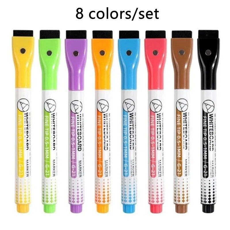 8 Colors 05mm Magnetic Dry Erase Markers Whiteboard Marker Pen Office School White Board Stationery Extra Fine Tip Colored Pens