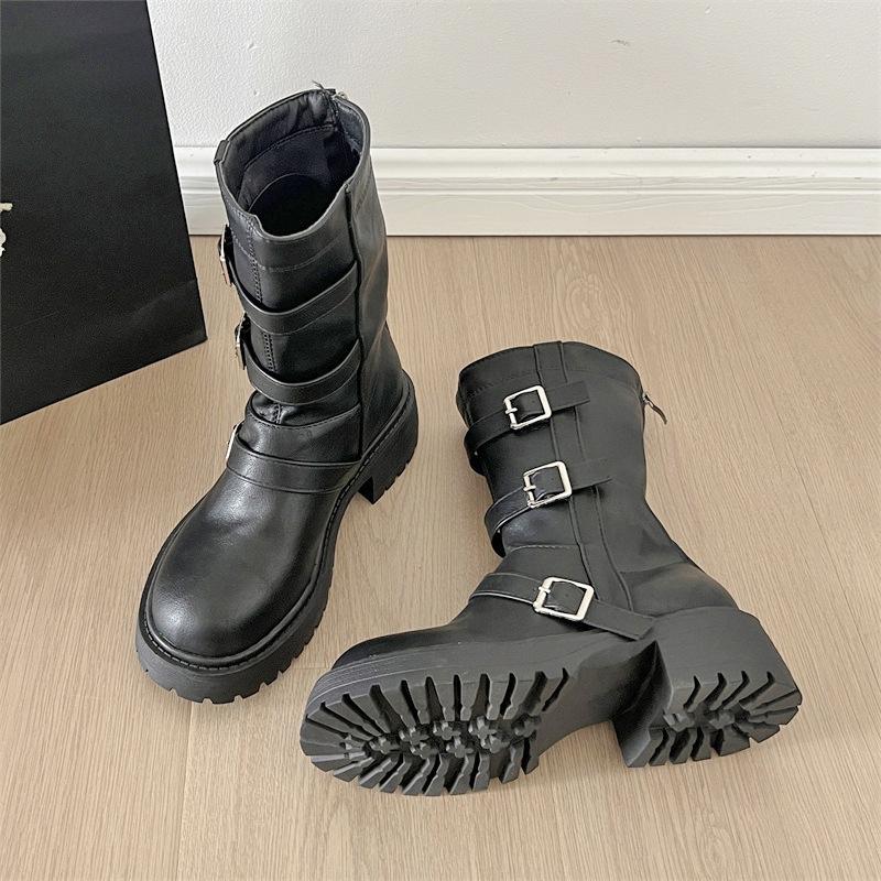 

Fashion French brown platform western cowboy boots women s 2025 new autumn thick heel retro slim Martin boots 35 чёрный