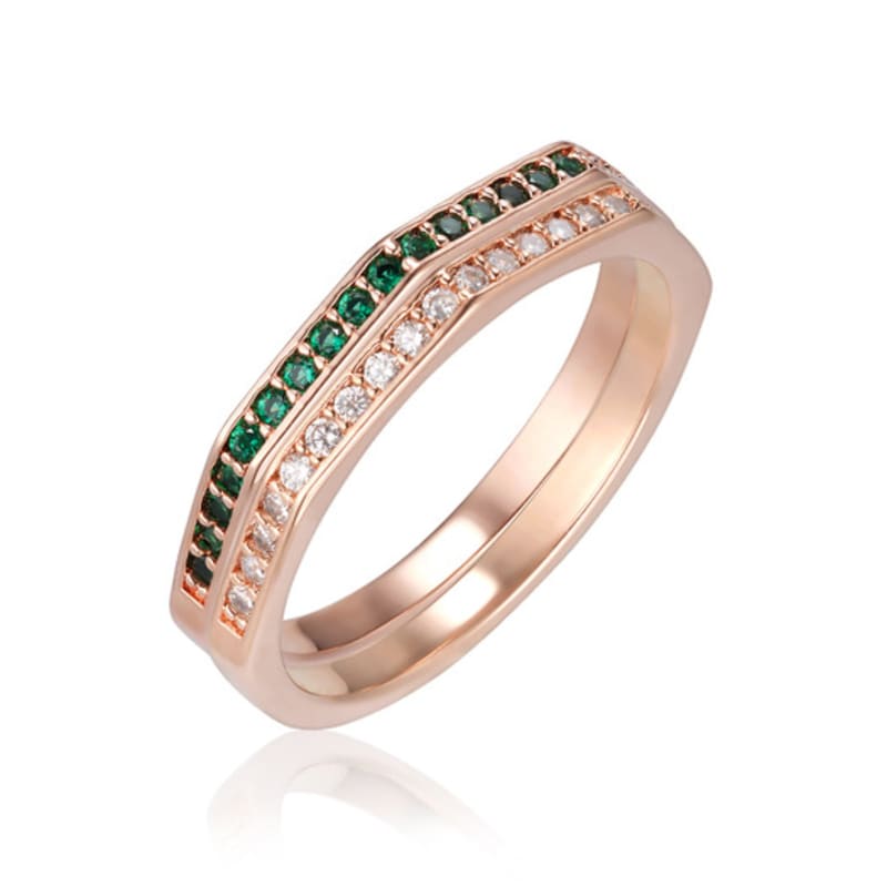 

ELLE Jewelry 14K Gold Plated Green and White Layered Ring Set of 2 ELBRWR141 Rose gold_11