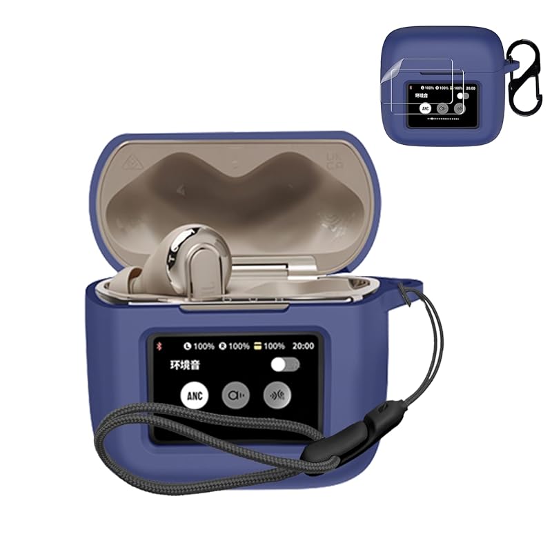 

For JBL TOUR PRO 3 for case cover + 2 film [NOUKAJU] wireless earphones silicon protective case (With carabiner + strap included) ) Fall prevention